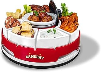 Nostalgia Gameday Heated Slow Cooker and Lazy Susan Serving Set for Parties, Fondue Pot for Dips and Nachos, Red/White