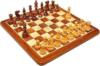- 21"x 21" inches Chess Board Set Wooden with Chessmen King Size 3.75" Made with Finest Indian Rosewood 32 Pieces and 2 Extra Queens