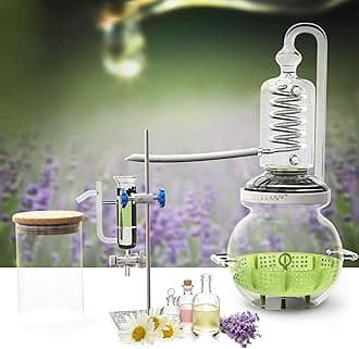 YUEWO 1Gal/4Liters Crystal Essential Oil Distillation Equipment Hydrosol Extractor Machine Water Distillers Home Brewing Kit for Home Countertop (Height:450cm/177inch+Essential Oil Separator)