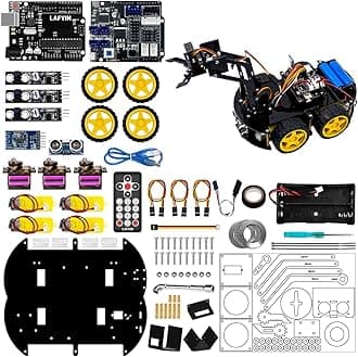 Mechanical 4WD Robot Arm Smart Car Kit - STEM/Graphical Programming Robot Car Compatible with Arduino IDE - Tutorial Included