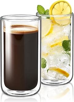 Joeyan Thickened Double Walled Thermo Insulated Glasses Without Hole, Heat Cold Resistant, Insulating Borosilicate Cups for Coffee (Cappuccino, Latte) Tea Juice Milk, 360ml, 2 Pack, Dishwasher Safe