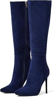 4 inch Women's Knee High Long Boots, Stiletto Tall Pointed Toe Heeled Boot Leather Suede Comfortable Sexy
