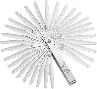 Hotop 32 Blades Steel Feeler Gauge Tapered Feeler Gauge Set Stainless Steel Dual Marked Metric and Imperial Measuring Tool for Measuring Gap Thickness or Width(0.03-1 Mm)