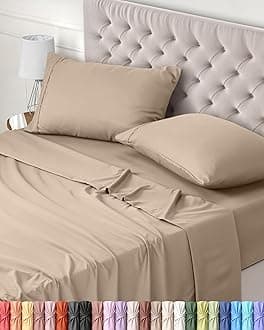 Utopia Bedding Bed Sheet Set Double, Beige, 4 Piece – Fitted Sheet, Flat Sheet with 2 Pillow Cases 50x75 – Wrinkle, Shrinkage & Fade Resistant – Oeko-Tex Certified, Polyester Microfiber Fabric