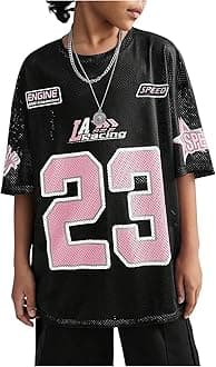 Verdusa Girl's Oversized Jersey Shirts Number Y2k Tops Letter Print Vintage Tees