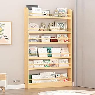 Book Shelf, Behind The Door Bookshelf, Wooden Kids Book Shelf 3/4/5/6 Tier, for Toys and Books, Space-Saving Wall Mount Narrow