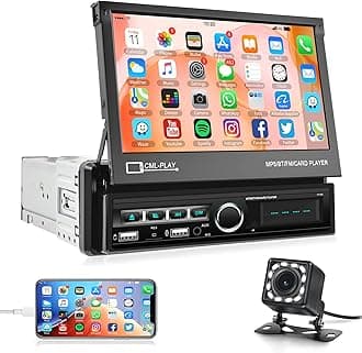 - Single Din Touchscreen Car Radio, Rimoody 7'' Electric Flip Out Touch Screen Car Stereo with Bluetooth Mirror Link FM Radio with TF/USB/AUX + Rear View Camera