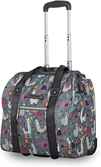 Lily Bloom Designer Under Seat Tote Cabin Luggage Collection - 15" Pattern Carry On Bag for Women - Lightweight Suitcase with 2 Rolling Wheels, Llama Mama, 15 X 8 X 15 inches, lama mom