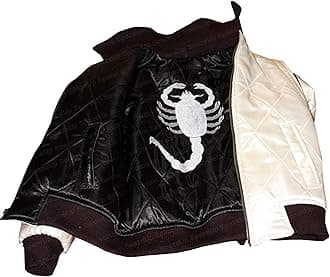 SpazeUp Mens White Quilted Satin Bomber Jacket - Reversible Scorpio Logo Bomber Jackets for Men