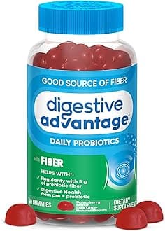 Prebiotic Fiber Gummies + Probiotics for Gut Health, 5g Prebiotic Fiber Plus 1 Billion CFU Probiotic, Supports Digestive Health & Regularity, (60ct Bottle) Strawberry Flavor*