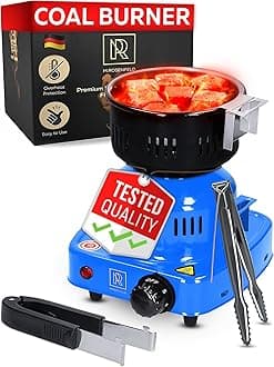 Blue Multipurpose Electric Charcoal Starter - Hot Plate Burner With Tongs - 450W Fire Starter - 304 Stainless Steel Coconut Charcoal Lighters and Starter Cubes