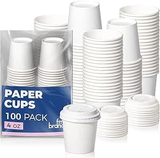 Fit Meal Prep 100 Pack 4 oz Disposable Coffee Cups with Lids, Premium To Go Paper Cups, Leak Proof Hot Coffee Cups for Travel, Office, Hot/Cold Beverages (White Lids)