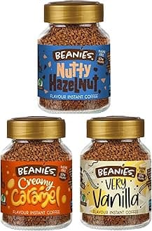 Beanies Flavoured Instant Coffee Variety Pack - 3 x 50g jars - Creamy Caramel, Nutty Hazelnut and Very Vanilla