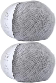 Snowbaby Wool Acrylic Blend Long Pile Yarn,(Worsted) Warm and Luxurious Fuzzy Yarn for Knitting and Crocheting DIY Hats Scarves Sweaters, 2 * 3.52oz/100g 207yds(05-Light Gray)
