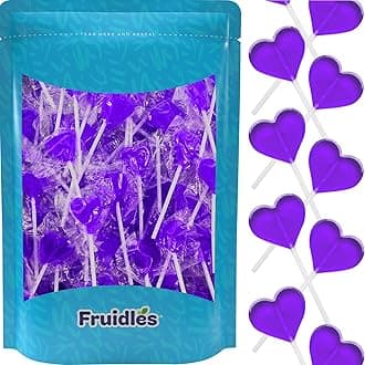 Fruidles Lollipops Mini Heart Shaped Flavored Delicious Lollipop, Individually Wrapped, 5g Lollipop (600 Lollipops, Grape)