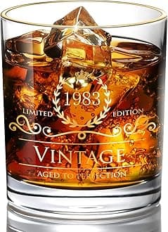 1983 40th Birthday Gifts for Men/Dad/Son, Vintage Unfading 24K Gold Hand Crafted Old Fashioned Whiskey Glasses, Perfect for Gift and Home Use - 10 oz Bourbon Scotch, Party Decorations