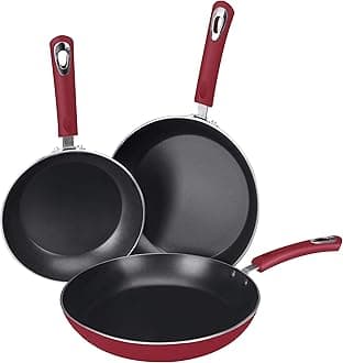 Utopia KitchenNonstick Frying Pan Set - 3 Piece Induction Bottom - 8 Inches, 9.5 Inches and 11 Inches - (Red-Black)