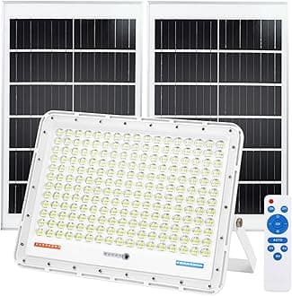 TINSUM 500W Solar Led Flood Lights Outdoor, 28000 Lumens Solar Security Street Lights Dusk to Dawn 1920LED with Remote White Led for Parking Lot,Stadium,Yard,Swimming Pool, Pathway,Flag Pole,Driveway