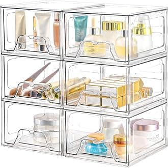 Plastic Drawers Storage, 6 Pack Clear Stackable Storage Drawers, Acrylic Storage Bins with Drawers for Fridge Organizers, Small PlasticDrawers Stackable for Makeup Organizers Cosmetic Display