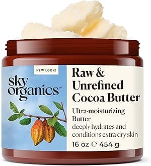 Sky Organics Cocoa Butter for Body, 100% Raw & Unrefined Ultra-Moisturizing Butter to Deeply Hydrate & Condition Skin, Promotes Smooth Skin Tone & Texture, Suitable for Tight or Extra Dry Skin, 454g