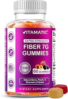 Vitamatic Prebiotic Fiber Gummies for Adults – 7g Fiber per Serving – 60 Pectin-Based Gummies Extra Strength, Zero Sugar Added – Supports Digestive Health & Regularity – Non-GMO, Vegan, Gluten-Free