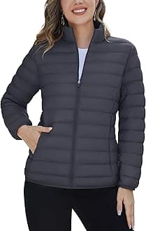 TACVASEN Womens Puffer Jacket Quilted Lightweight Stand Collar Zip Up Alternative Down Coat Warm Winter with 4 Pockets