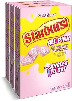 Singles To Go Starburst Powdered Drink Mix, All Pink Strawberry, 3 Boxes with 6 Packets Each - 18 Total Servings, Sugar-Free Drink Powder, Just Add Water, 6 count (Pack of 3)