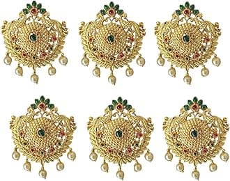 Gold Plated Antique Hair Jewelery Choti Jadai Billai,Hair Brooch With Hook Temple Jadai Wedding Bridal Jewellery (6 Pcs) (Design 01)