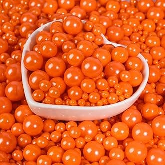 Edible Orange Pearls Sprinkles,Thanksgiving Pearl Sugar Sprinkles,Mix Size,130g/4.58oz,Baking Edible Cake Decorations,Pastel Decorating,Cupcake Toppers,Cookie Decorating Donuts Ice Cream Toppings,Wedding Party Valentine's Day Easter Supplies