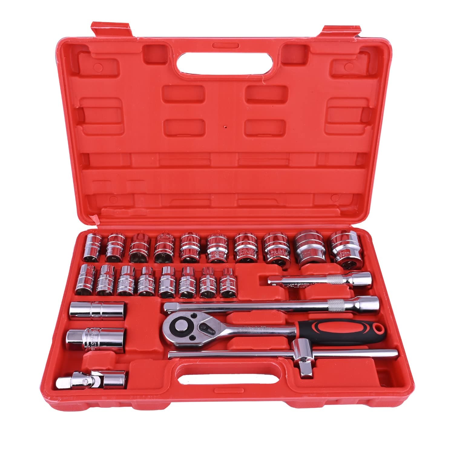 ULTRAFAST Sockets Set 1/2" Sq. Drive Hex Kit with Quick Release Wrench Storage Case Extension Bar Plug Socket Universal for Car Bike Repair Home Maintenance DIY (25 Pcs)