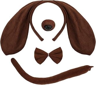 Mototo Dog Costume Set 4 PCS Puppy Animal Costume Brown Dog Ears Headband and Tail Nose Bow Tie Accessories for Adult Halloween Christmas Theme Party Animal Cosplay (Brown)