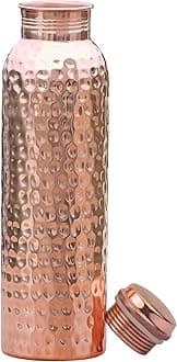 Copper Water Bottle (34oz/1000ml) 100% Pure Handmade Hammered Ayurvedic Pure Copper Vessel for Drinking Heavy Duty & Leak-proof