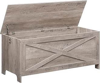 47.2" Toy Chest, Sturdy Entryway Storage Chest with Safety Hinges, Retro Toy Box, Wooden Look Accent Furniture for Living Room, Bedroom, Greige SCGY48801N1