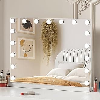 Saimeihome Hollywood Vanity Mirror with 17 Dimmable Bulbs, LED Makeup Mirror with 3 Color Modes, Smart Touch Mirror with Adjustable Brightness,Tabletop,70 x 55 cm (White)