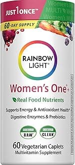 Rainbow Light Womens Multivitamin One + | 60 Caplets | Supports Energy & Antioxidant Health | Real Food Nutrients, Digestive Enzymes & Probiotics
