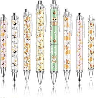 Ireer 8 Pcs Ballpoint Pens for Women 1.00 mm Cute Black Ink Fancy Pens Fine Point Smooth Writing for Journaling Aesthetic Office Supplies(Corgi)