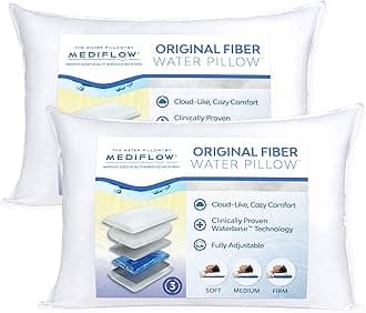 Mediflow Original Fiber Water Pillow - Twin Pack, Polyester, Bed Pillow, Neck Pain Relief, Multi Position Sleeper