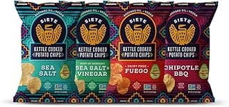 Grain Free Potato Chips - Kettle Cooked | Gluten Free Chips | Vegan Snacks | Non GMO | Variety Pack, Sea Salt, Sea Salt & Vinegar, Fuego, Chipotle BBQ (Pack of 8)