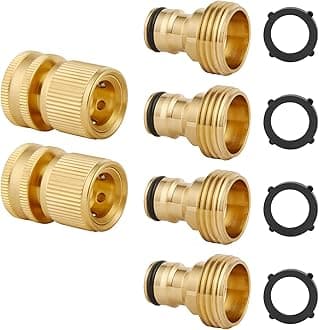 BILAL Quick Connect Hose Fittings, Garden Hose Quick Connect Kit, Solid Brass Standard 3/4 Inch GHT Thread Fitting No-Leak Water Hose Female and Male Adapter (6 pc Connect Set)