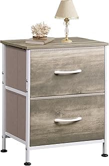 WLIVE Nightstand, 2 Drawer Dresser for Bedroom, Small Dresser with 2 Drawers, Bedside Furniture, Night Stand, End Table with Fabric Bins for Bedroom, Closet, College Dorm, Greige Oak