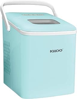 Igloo ICEB26HNAQ Automatic Self-Cleaning Portable Electric Countertop Ice Maker Machine With Handle, 26 Pounds in 24 Hours, 9 Ice Cubes Ready in 7 minutes, With Ice Scoop and Basket, Aqua