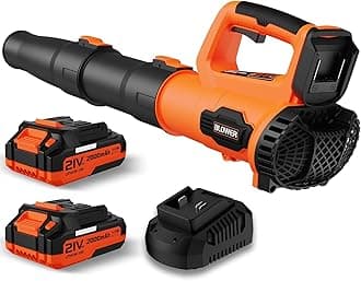 Leaf Blower, 21V Cordless Electric Blower with 2 2.0Ah Batteries and 1 Hour Fast Charger, Lightweight Leaf Blower for Patio Cleaning, Lawn Care, Blowing Fallen Leaves and Dust, etc.
