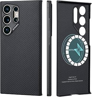 pitakaCase for Samsung Galaxy S24 Ultra 6.8", Thin & Light Galaxy S24 Ultra Case, 600D Aramid Fiber Made [MagEZ Case 4 - Black/Grey(Twill)]