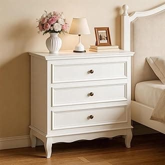 RoyalCraft White 3 Drawer Dresser for Bedroom, Wide Chest of Drawers with Ball Bearing Slide, Modern Wood Dresser Wide Nightstand Cabinet for Living Room