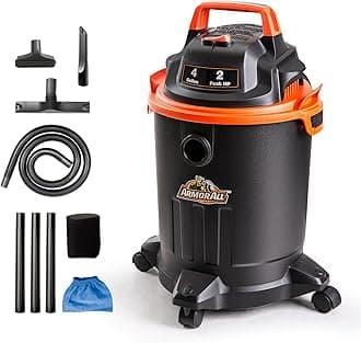 Armor AllVO405P 0901 4 Gallon Wet/Dry Vac 2.0 Peak HP Shop Vacuum with Nozzles & Brush,Black/Orange