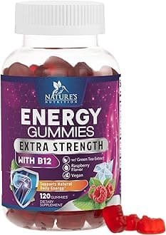 Energy Gummies - Vitamin B12 1000 mcg Per Serving - Daily Energy Gummy with Natural Caffeine from Green Tea, Berry Flavor B12 Chewable Exercise Supplement for Running Cycling & Sports - 120 Gummies