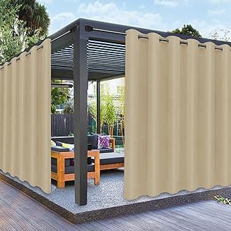 PureFit Outdoor Curtains for Patio Waterproof Weatherproof, UV and Fade Resistant Outside Curtains for Gazebo, Front Porch, Pergola, Sun Blocking Privacy Curtain, 100W x 120L inch, 1 Panel, Beige