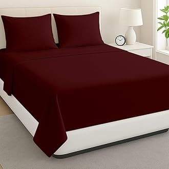 ARlinen Queen Waterbed Sheet Set - 4 Piece, 100% Cotton, 18 Inch Deep Pockets, Attached Design, Extra Soft Solid Burgundy Bed Sheets
