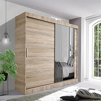 Contemporary Bedroom Sliding Wardrobe with LED Light - Spacious and Stylish Design comes in White/Grey/Black/Oak and Width 120cm/150cm/180cm/203cm/250cm (Oak, 180cm)