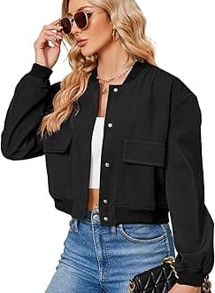 Bomber Jacket Women 2026 - Short Cropped Jacket Women Button Down Long Sleeve Casual Varsity Jackets with Pockets